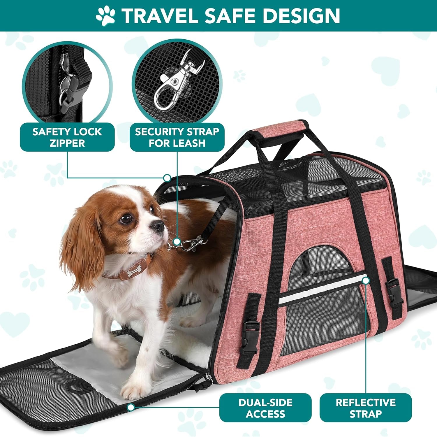 Airline Approved Pet Carrier for Cats &amp; Small Dogs, Soft Sided TSA Travel Carrier Bag with Sherpa Bed, Breathable Mesh Ventilation, Collapsible Bowl, up to 18 Lbs, Small Heather White Red