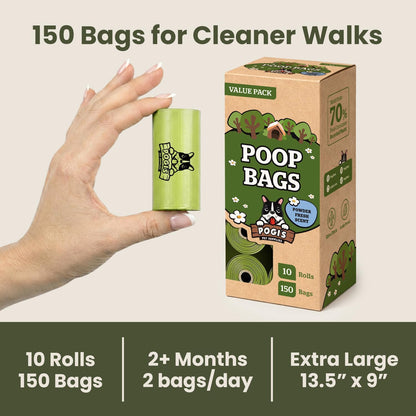 Pogi’S Dog Poop Bags – Leak-Proof &amp; Extra Thick Pet Waste Bags (Fresh Scent, 10 Rolls, 150-Count)