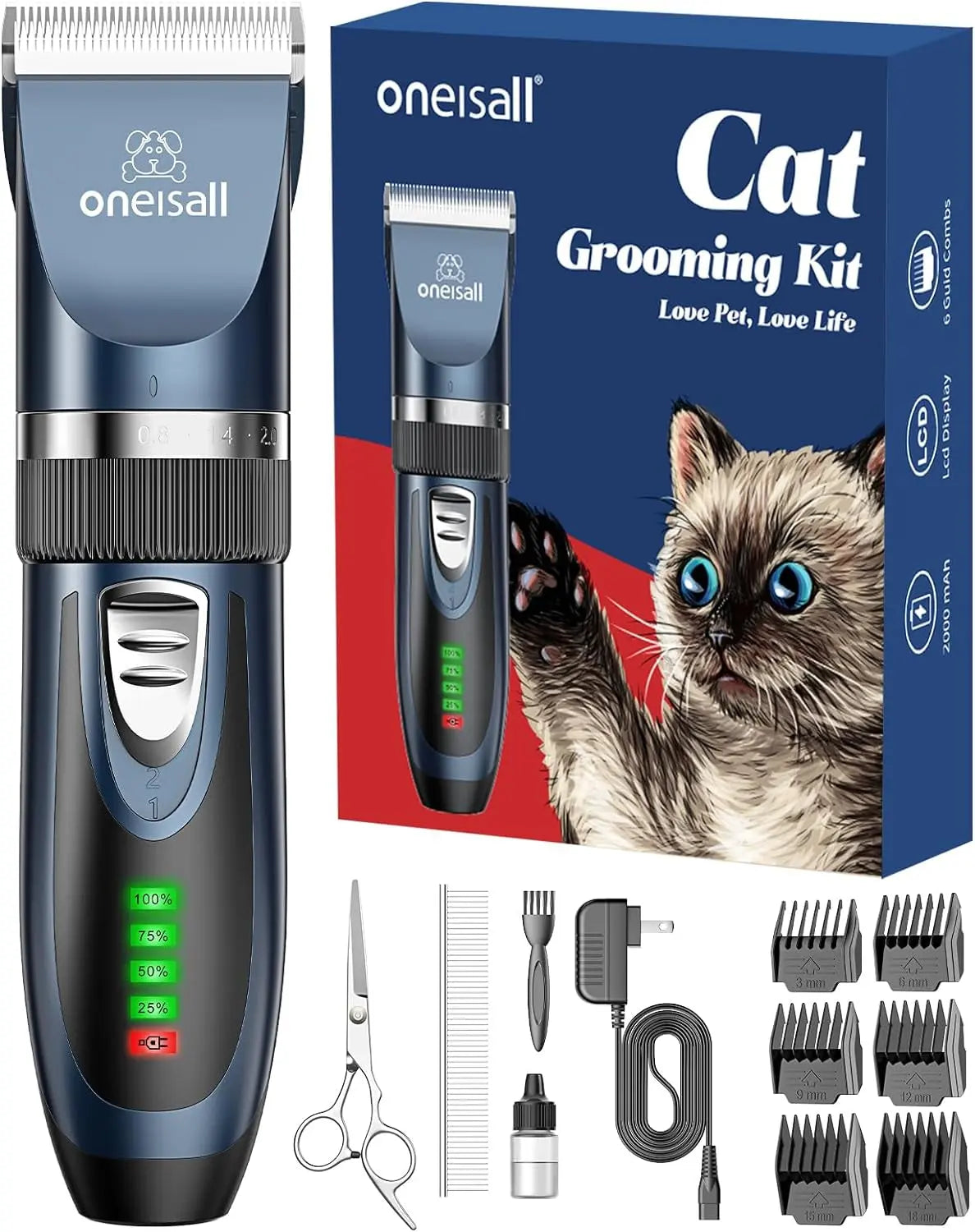 Quiet Cat Clippers for Matted &amp; Long Hair, 2-Speed Cordless Pet Shaver Grooming Kit for Cats, Small Dogs &amp; Animals (Blue)