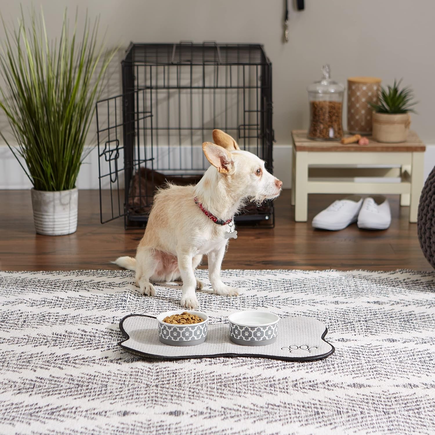 Lattice Collection Pet Bowl &amp; Canister, Small Set, 4.25X2", Gray, 2 Count