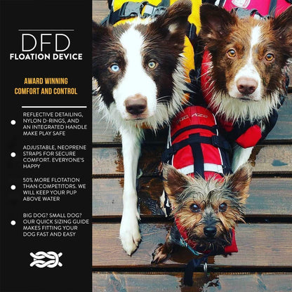 DFD Dog Life Jacket - Adjustable Swimming Safety Vest with Reflective Trim &amp; Durable Grab Handle - 50% More Flotation Material - X-Small, Red
