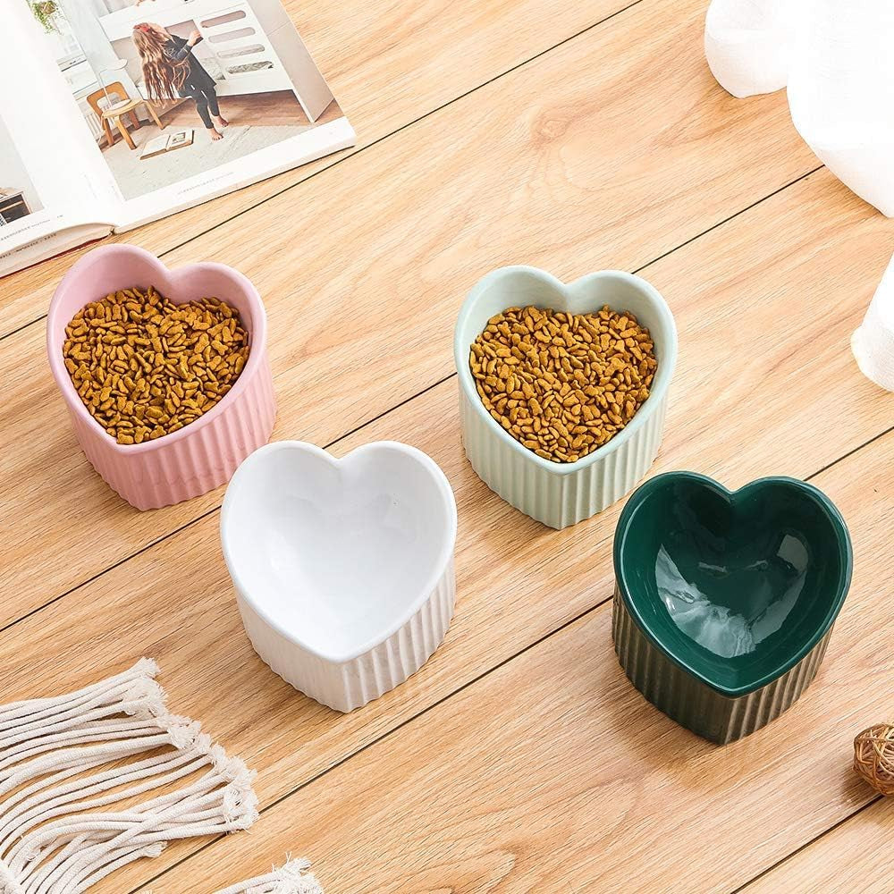 Pink Ceramic Raised Cat Bowls, Tilted Elevated Food or Water Bowls, Stress Free, Backflow Prevention, Dishwasher and Microwave Safe, Lead & Cadmium Free