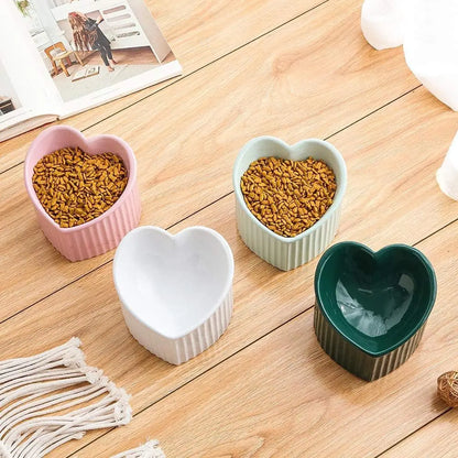 Pink Ceramic Raised Cat Bowls, Tilted Elevated Food or Water Bowls, Stress Free, Backflow Prevention, Dishwasher and Microwave Safe, Lead &amp; Cadmium Free