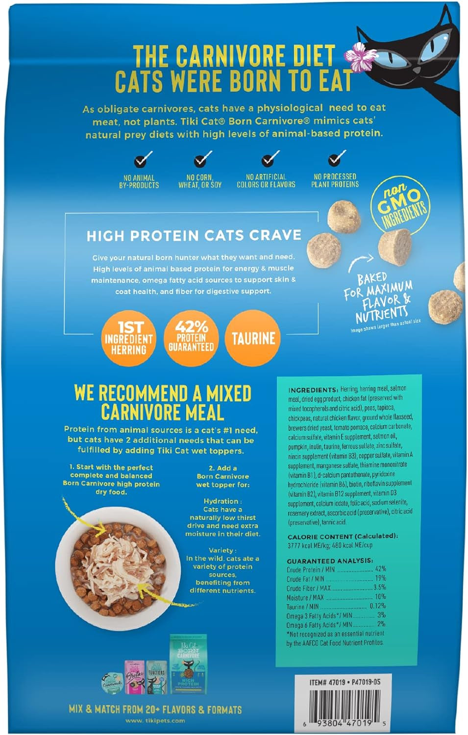Tiki Cat Born Carnivore High Protein Dry Cat Food, Herring &amp; Salmon Meal, 11.1 Lbs. Bag