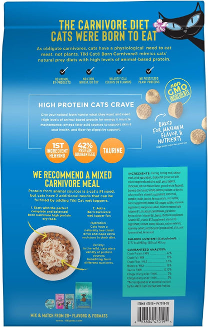 Tiki Cat Born Carnivore High Protein Dry Cat Food, Herring &amp; Salmon Meal, 11.1 Lbs. Bag
