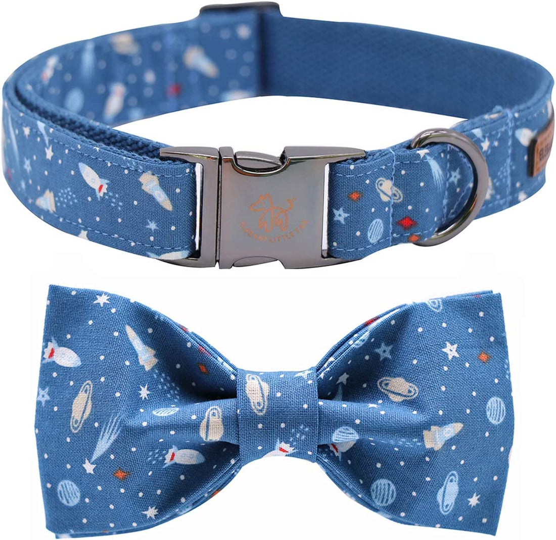 Dog Collar with Bow, Cotton &amp; Webbing, Bowtie Dog Collar, Adjustable Dog Collars for Small Medium Large Dogs and Cats