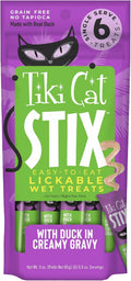 Tiki Cat Stix Mousse Treats, Single Serve Indulgent Lickable Treat or Dry Food Topper, with Duck in Creamy Gravy, 3 Oz. Pouch