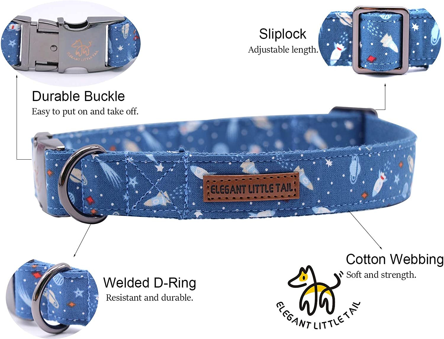 Dog Collar with Bow, Cotton &amp; Webbing, Bowtie Dog Collar, Adjustable Dog Collars for Small Medium Large Dogs and Cats