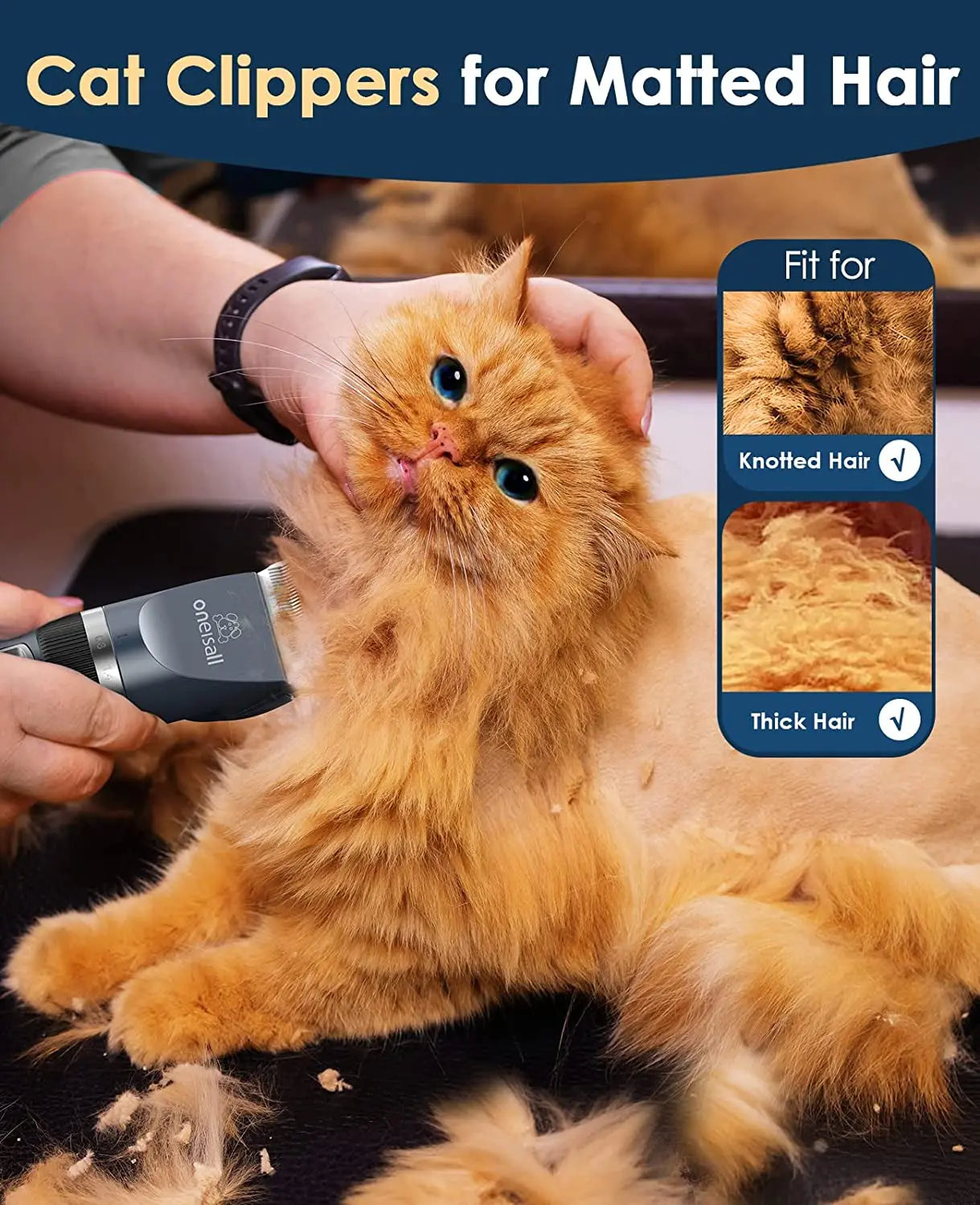 Quiet Cat Clippers for Matted &amp; Long Hair, 2-Speed Cordless Pet Shaver Grooming Kit for Cats, Small Dogs &amp; Animals (Blue)
