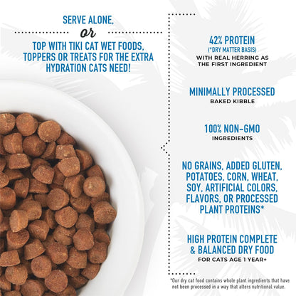 Tiki Cat Born Carnivore High Protein Dry Cat Food, Herring &amp; Salmon Meal, 11.1 Lbs. Bag