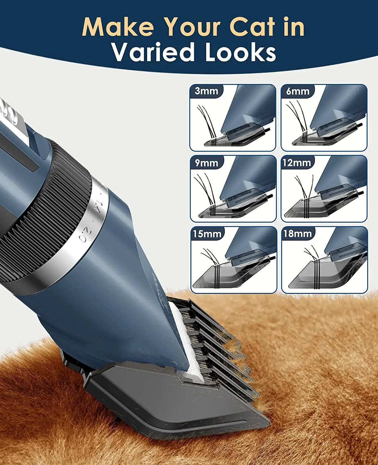 Quiet Cat Clippers for Matted &amp; Long Hair, 2-Speed Cordless Pet Shaver Grooming Kit for Cats, Small Dogs &amp; Animals (Blue)