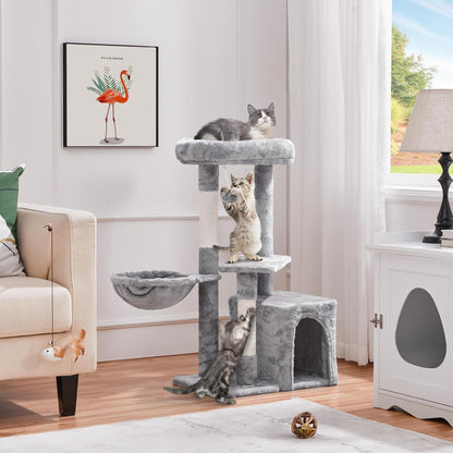 Cat Tree 34In Cat Tower Plush Cover with Condo, Platform &amp; Basket for Indoor Kittens, Cat Furniture Activity Tree