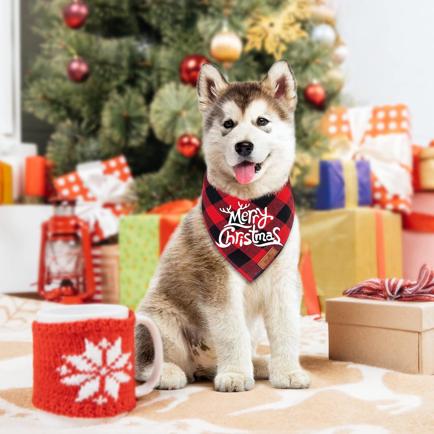 2 Pack Christmas Classic Buffalo Plaid Dog Bandanas