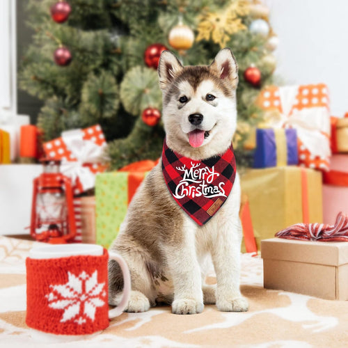 2 Pack Christmas Classic Buffalo Plaid Dog Bandanas - Scarf Triangle Bibs Kerchief Merry Christmas Pet Costume for Small Medium Large Dogs Cats Pets (Christmas 1, X-Large)