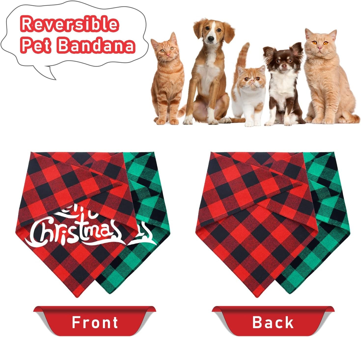 2 Pack Christmas Classic Buffalo Plaid Dog Bandanas