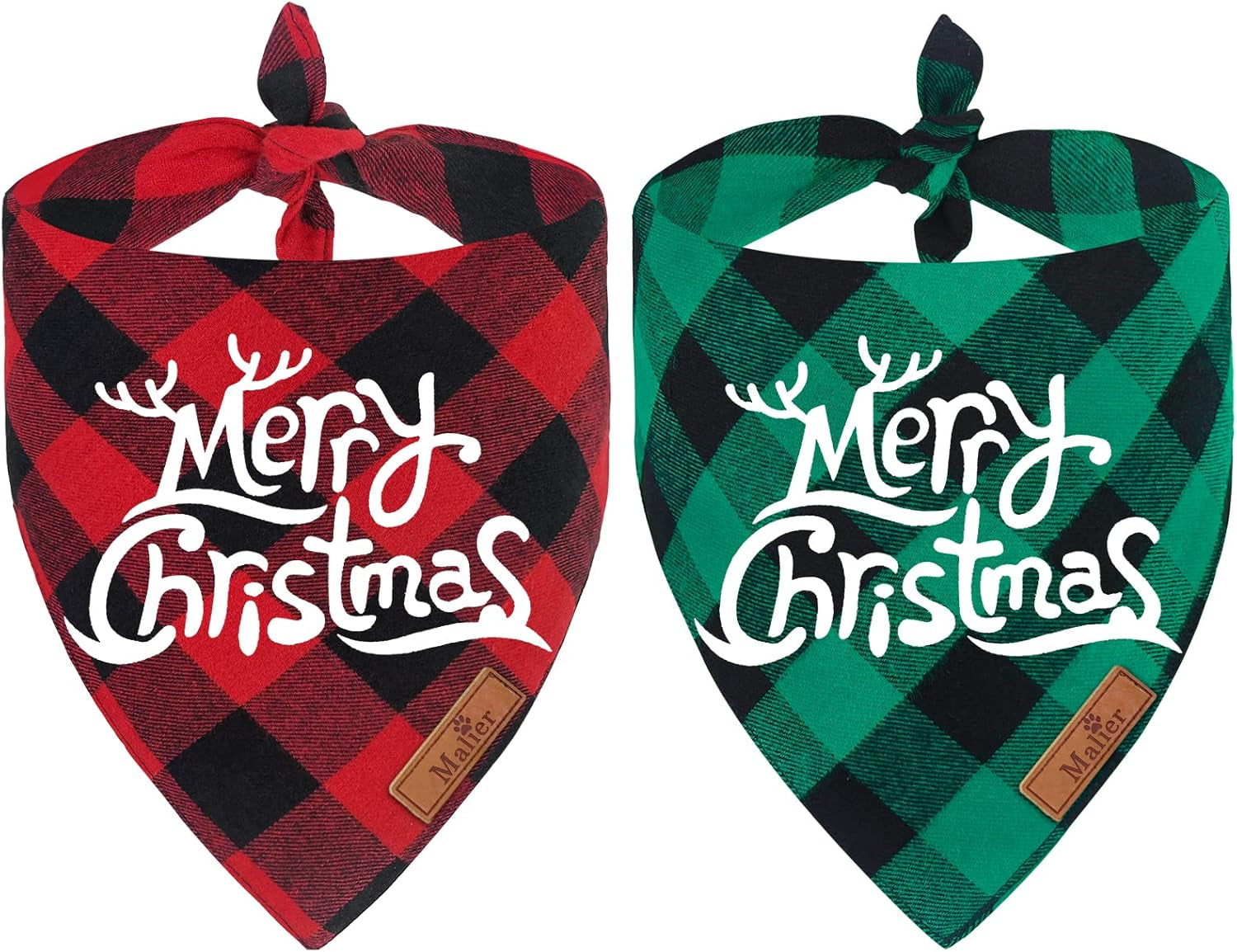 2 Pack Christmas Classic Buffalo Plaid Dog Bandanas