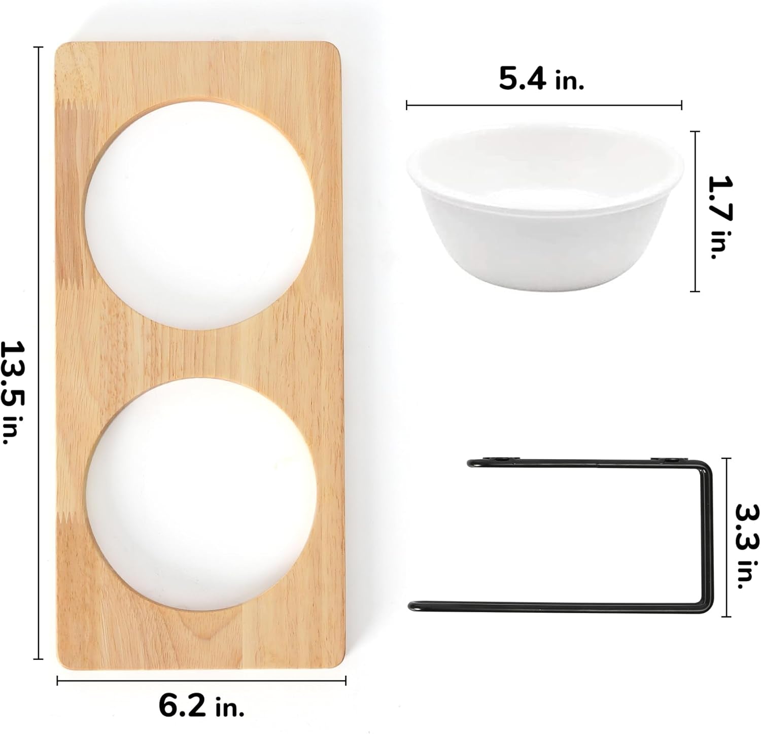 Elevated Cat Ceramic Bowls, Small Dog Raised Food Feeding Dishes, Solid Wood Water Stand Feeder Set for Cats and Puppy